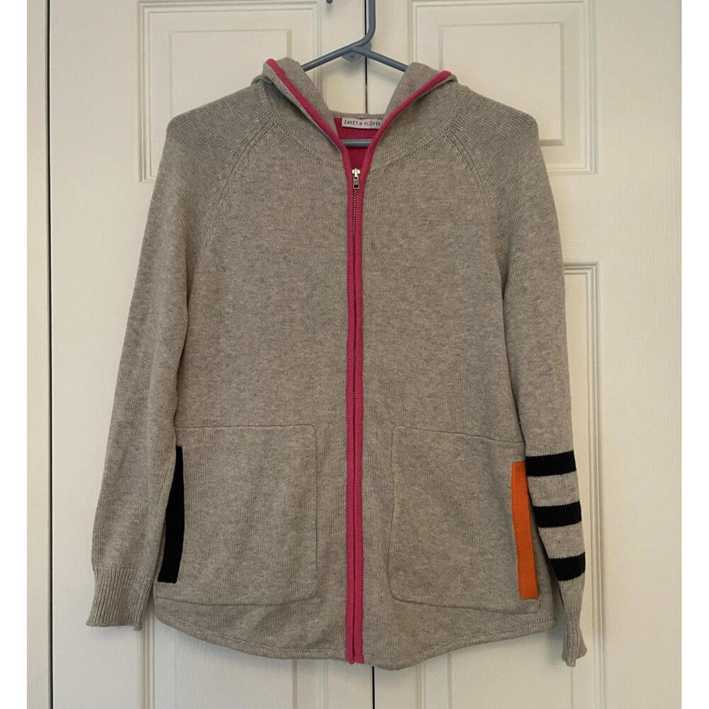 $180 Zaket & Plover Multi Media Cashmere Blend Hooded Zip Up Sweater XS - Picture 2 of 7